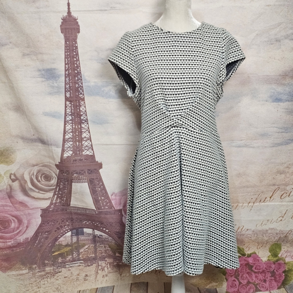 ava Elegant Black and White Patterned Dress